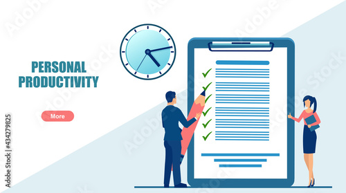 Vector of organized business man and businesswoman managing the time efficiently