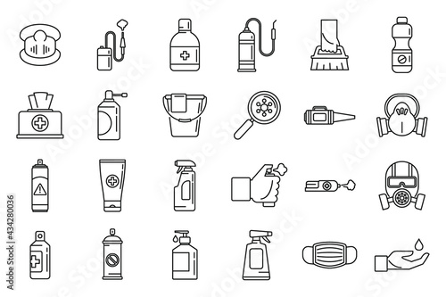 Home disinfection icons set, outline style