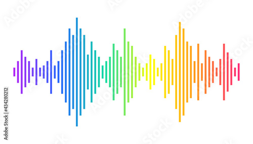 Sound wave rhythm. Colorful digital equalizer. Abstract wavy stripes on a white background isolated.