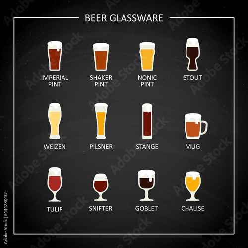 Main beer glasses, flat icon on black chalkboard. Vector