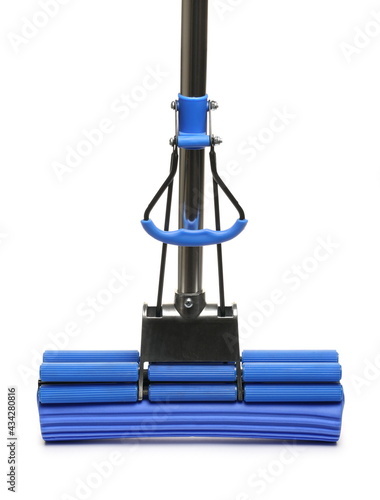 New blue sponge mop isolated on white background