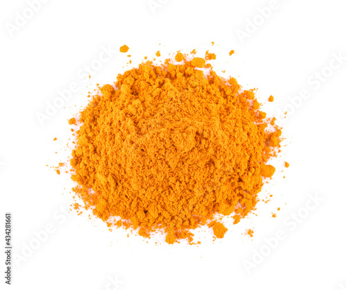turmeric powder on white background. top view