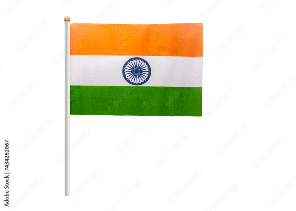 A small Indian flag on white background. Decorative or festive elements for  Indian Republic Day celebration. Stock Photo | Adobe Stock