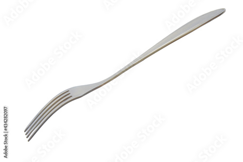 Dining steel fork in tilt isolate on white background