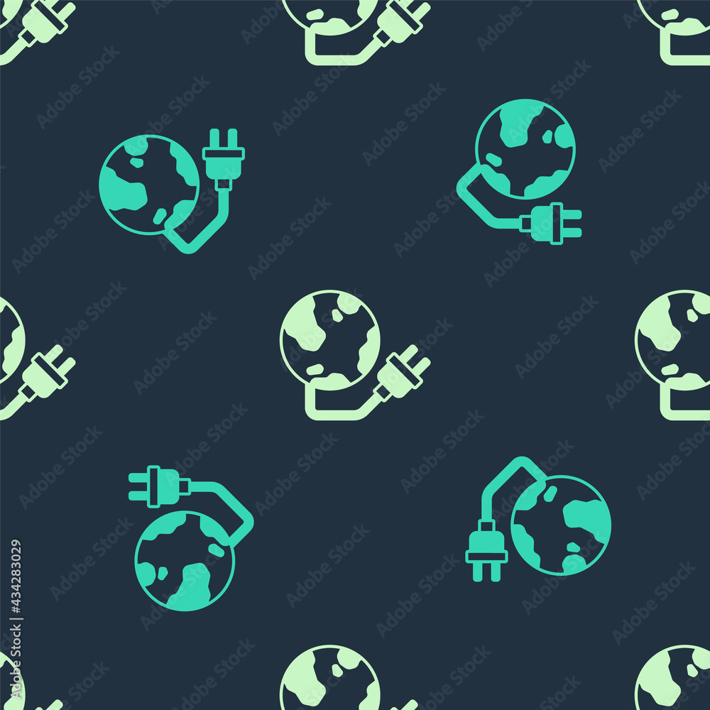 Green and beige Global energy power planet with plug icon isolated seamless pattern on blue background. Ecology concept and environmental. Vector Green and beige Global energy power planet with plug icon isolated seamless pattern on blue background. Ecology concept and environmental. Vector