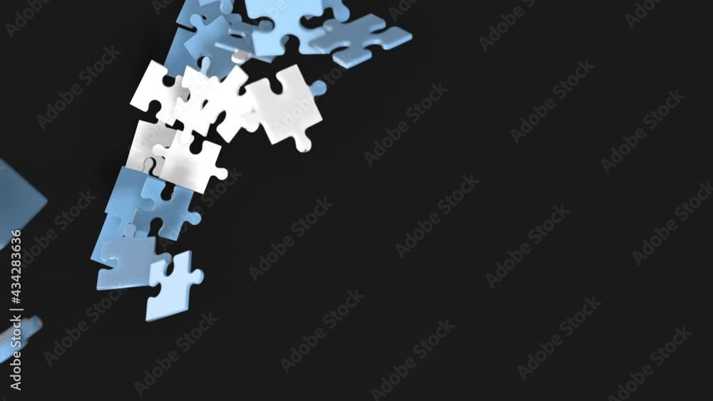 Animation of jigsaw puzzle assemble. Problem solving and completing concept. Argentina national flag integration. Symbol of association and connection. Isolated on dark background. Animation of jigsaw puzzle assemble. Problem solving and completing concept. Argentina national flag integration. Symbol of association and connection. Isolated on dark background.