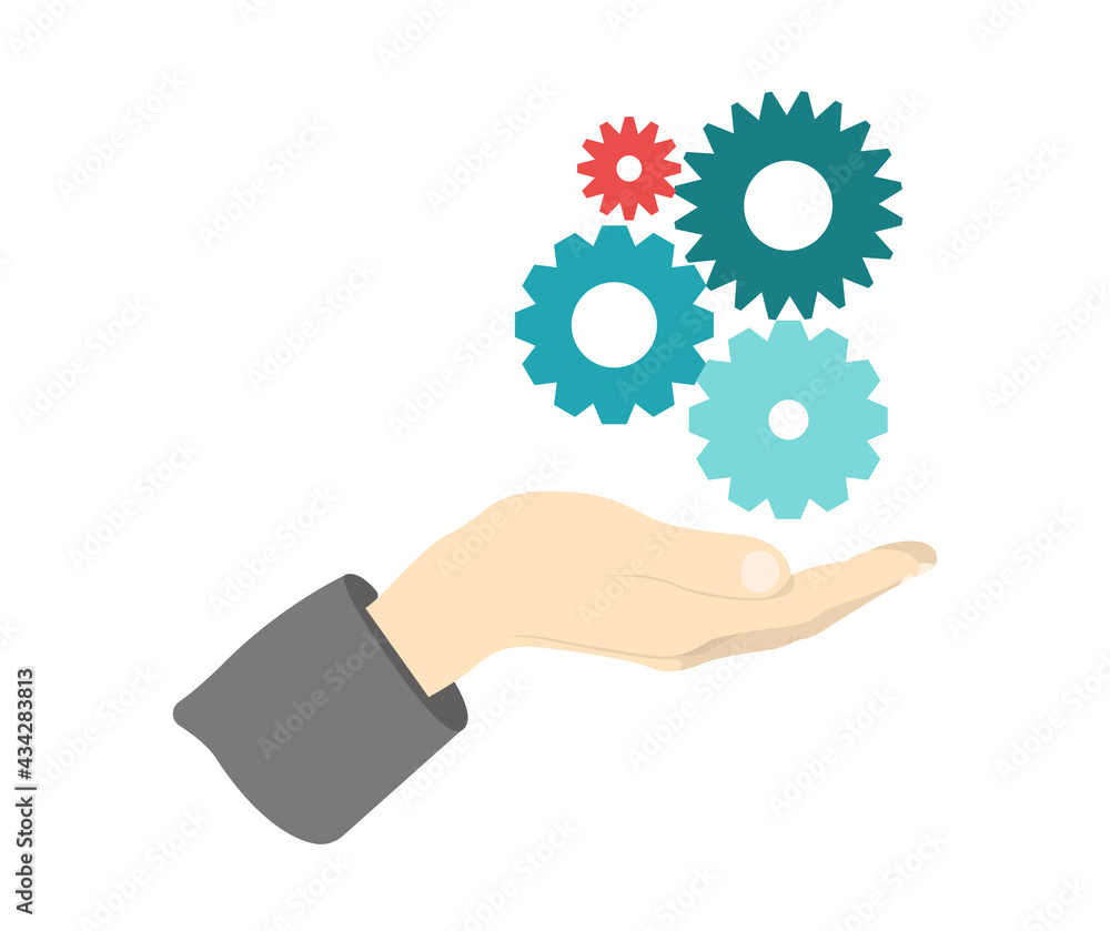 Hand Holding Mechanism Gear Business Building Concept Hand Holding Mechanism Gear Business Building Concept