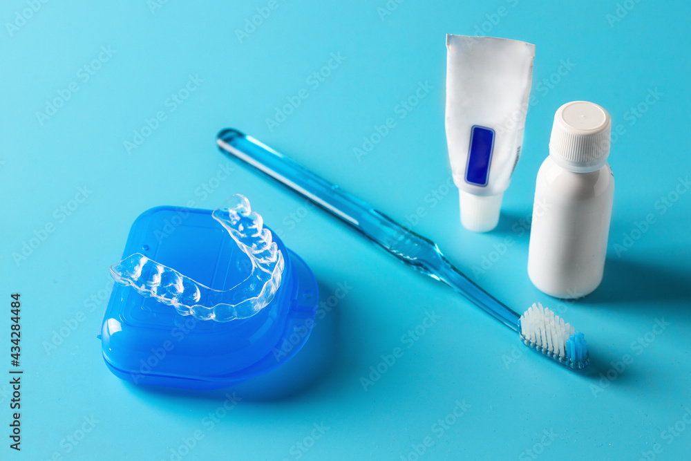 Invisalign, ivisible braces aligneand with Toothbrush, toothpaste and