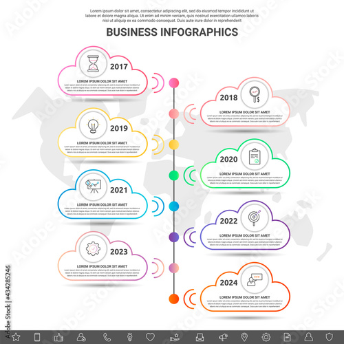 Infographic clouds. Vector line business concept of 8 options. Abstract template with eight steps for diagram, web, banner, presentations, flowchart, content, levels, chart