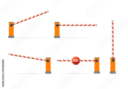 Realistic Detailed 3d Parking Barrier Gate Set. Vector