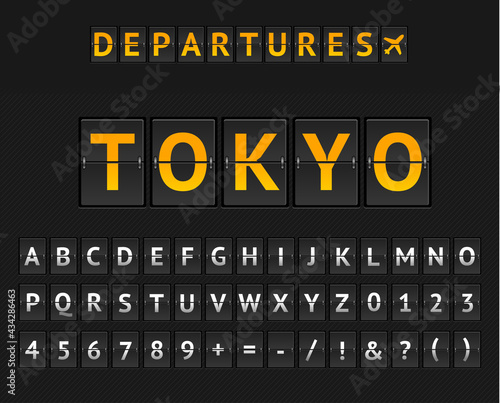 Mechanical Airport Flip Board Tokio and Set of Letters and Numbers . Vector