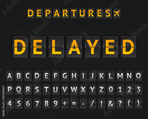 Mechanical Airport Flip Board Delayed and Set of Letters and Numbers . Vector