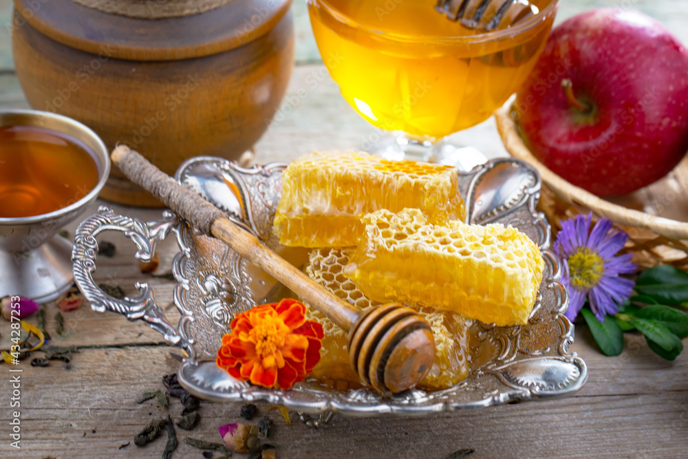 Sweet bee honey in combs. Sweet bee honey in combs.