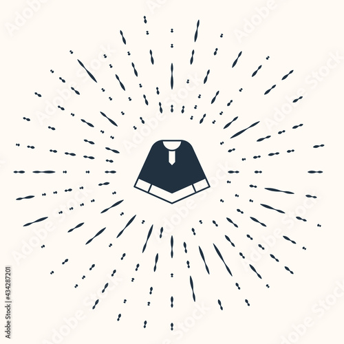 Grey Traditional mexican poncho clothing icon isolated on beige background. Abstract circle random dots. Vector