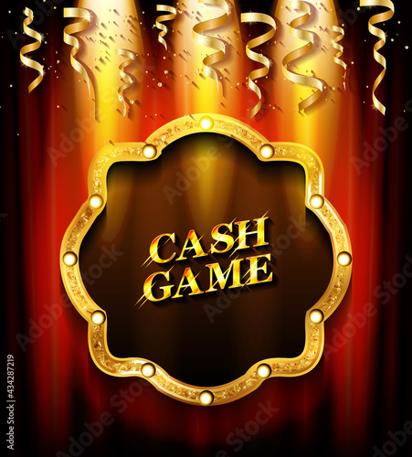 Cash game. Gold frame, Banner,