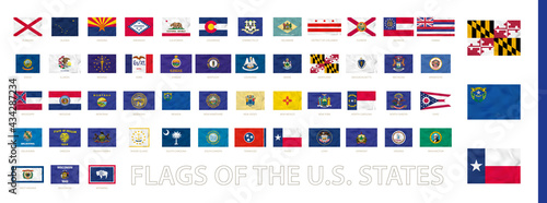 Flags of the U.S. States with waving effect, flags sorted by alphabetically.