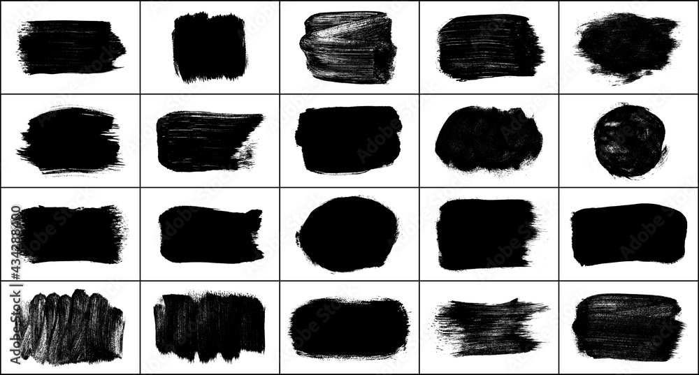 Set of black brush strokes isolated on white. Ink splatter. Paint droplets. Digitally generated image. Vector design elements, illustration, EPS 10. Set of black brush strokes isolated on white. Ink splatter. Paint droplets. Digitally generated image. Vector design elements, illustration, EPS 10.
