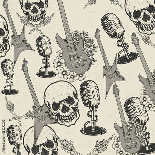vintage seamless background with rock music ornament