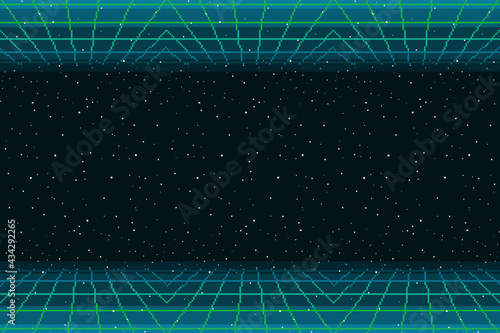 Pixel art of 80s Retro sci-Fi background. Pixel art background. 8bit Vector illustration photo