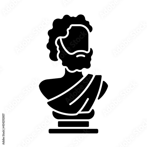 Ancient statue black glyph icon. Art history. Ancient greek sculpture. Depicting realistic human form. Sculpted philosopher bust. Silhouette symbol on white space. Vector isolated illustration