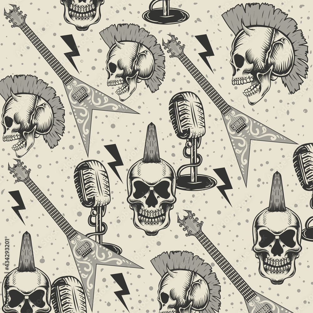 Vintage seamless background with punk rock pattern
