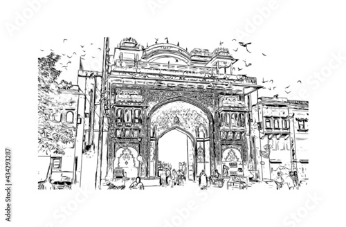 Render picture of the main entrance of the Old City at Jaipur Rajasthan