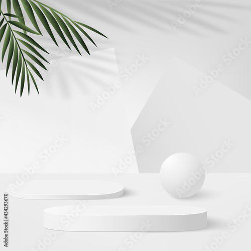 Abstract background with white color geometric 3d podiums. Vector illustration