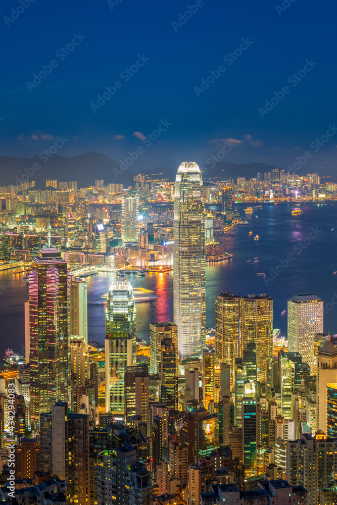 Hong Kong Victoria Harbour view from the peak at Night