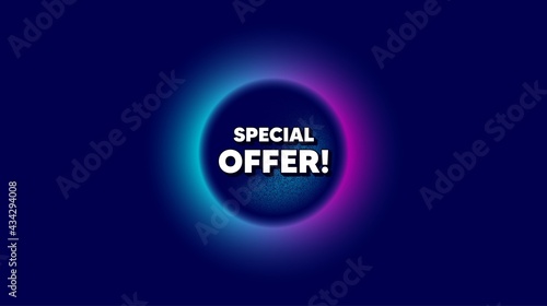 Special offer symbol. Abstract neon background with dotwork shape. Sale sign. Advertising Discounts symbol. Offer neon banner. Special offer badge. Space background with abstract planet. Vector