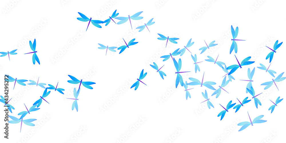 Exotic cyan blue dragonfly isolated vector background. Spring ornate insects. Simple dragonfly isolated baby wallpaper. Sensitive wings damselflies patten. Fragile beings