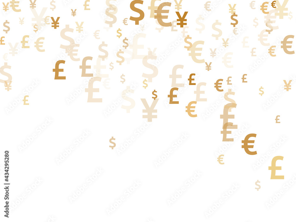 Euro dollar pound yen gold symbols flying money vector design. Payment backdrop. Currency symbols