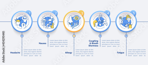 Air pollution disease signs vector infographic template. Nausea, coughing presentation design elements. Data visualization with 5 steps. Process timeline chart. Workflow layout with linear icons