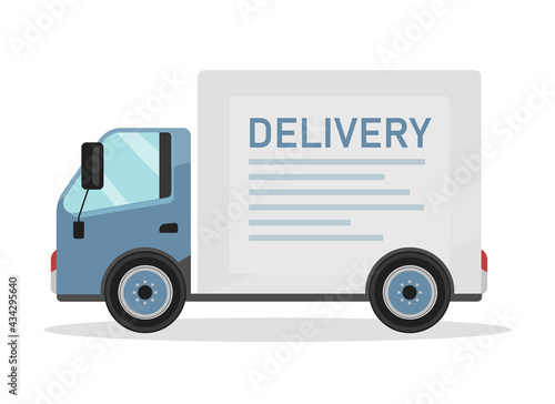 Delivery vehicle flat color vector object. Truck with cargo space. Delivery van. Goods and services transportation to clients isolated cartoon illustration for web graphic design and animation