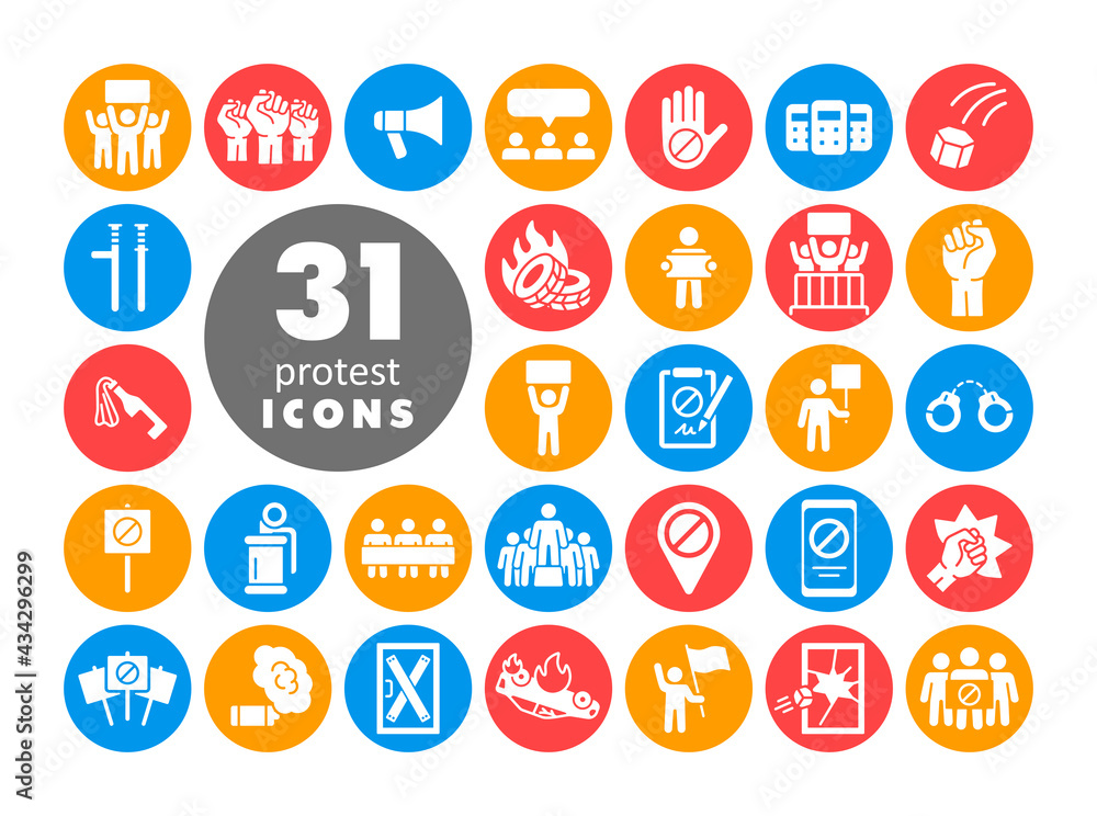 Protest, strike, revolution set vector glyph icons Protest, strike, revolution set vector glyph icons