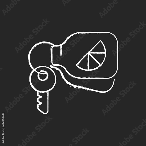 Branded keyring chalk white icon on black background. Fashionable accessories for keys of house or cars. Designers creating unique items for people. Isolated vector chalkboard illustration