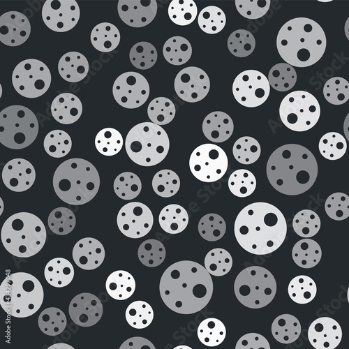 Grey Planet Mars icon isolated seamless pattern on black background. Vector