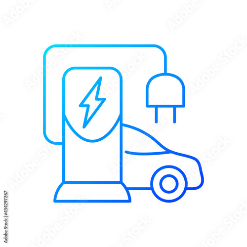 EV charging station gradient linear vector icon. Place to charge battery of electromobile. Natural fuel. Thin line color symbols. Modern style pictogram. Vector isolated outline drawing