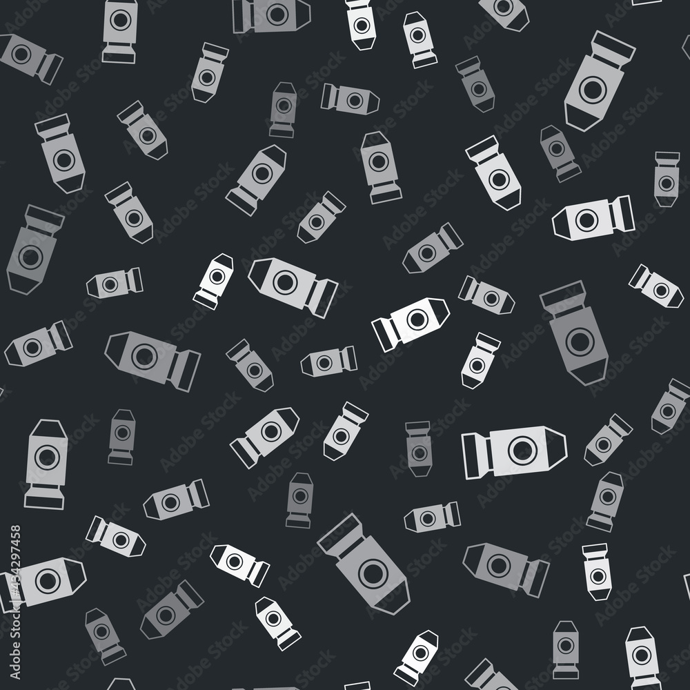 Grey Rocket ship icon isolated seamless pattern on black background. Space travel. Vector Grey Rocket ship icon isolated seamless pattern on black background. Space travel. Vector