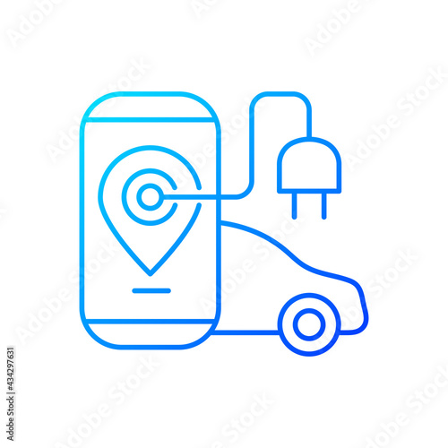 EV charging app gradient linear vector icon. Digital application to find charging stations for electromobile. Thin line color symbols. Modern style pictogram. Vector isolated outline drawing