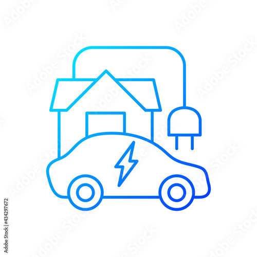 Home EV charging point gradient linear vector icon. Fueling up electronic vehicle at home. Natural fuel. Thin line color symbols. Modern style pictogram. Vector isolated outline drawing