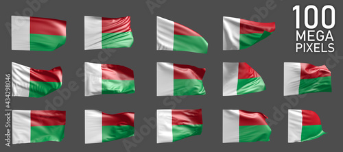 Free Download Madagascar flag isolated - various realistic renders of the waving flag on grey background - object 3D illustration - GFXLoad