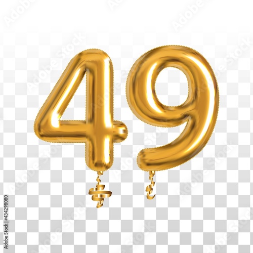 Vector realistic isolated golden balloon number of 49 for invitation decoration on the transparent background. photo