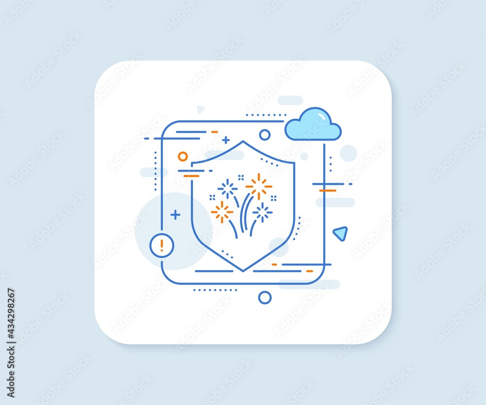 Fireworks line icon. Abstract vector button. Pyrotechnic salute sign. Carnival celebration lights symbol. Fireworks line icon. Protect shield concept. Vector
