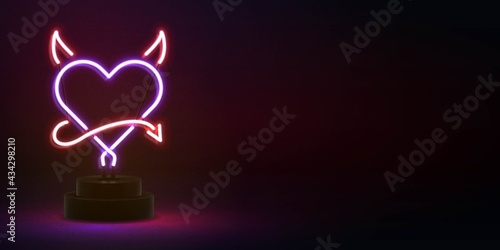Vector realistic isolated neon sign of Devil heart with copy space for decoration and covering.