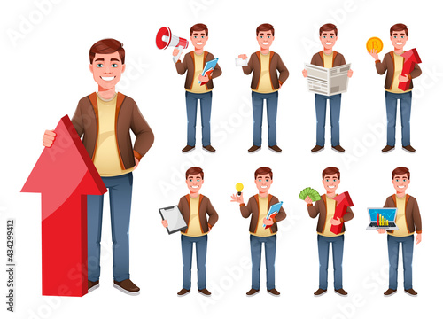 Young businessman cartoon character in flat style