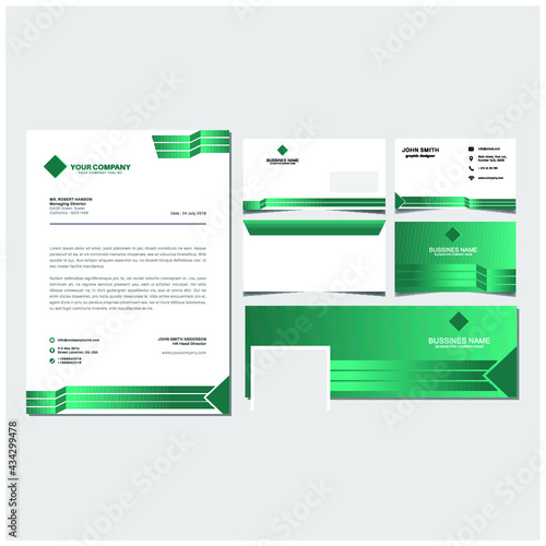 Green corporate identity set template vector