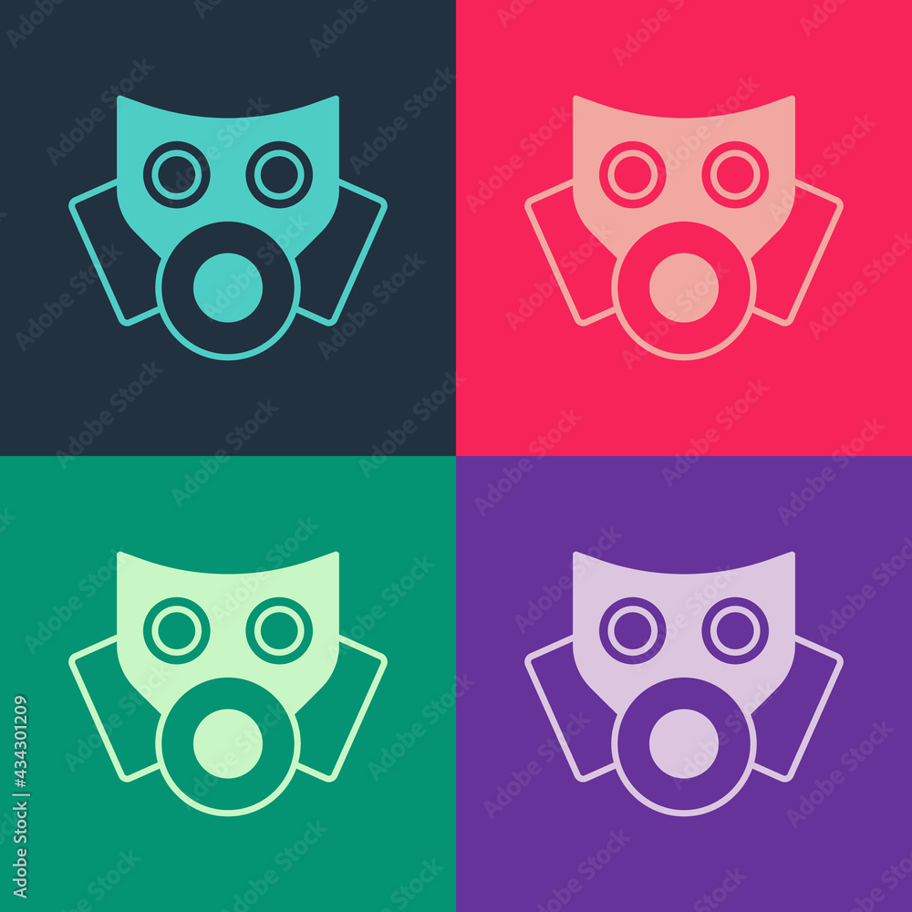Pop art Gas mask icon isolated on color background. Respirator sign. Vector