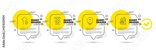 Energy growing, Swipe up and Winner ribbon line icons set. Timeline infograph speech bubble. Pet shampoo sign. Power usage, Scrolling page, Best award. Cleaning shampoo. Business set. Vector