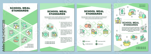 School meal standards brochure template. Food for students. Flyer, booklet, leaflet print, cover design with linear icons. Vector layouts for presentation, annual reports, advertisement pages