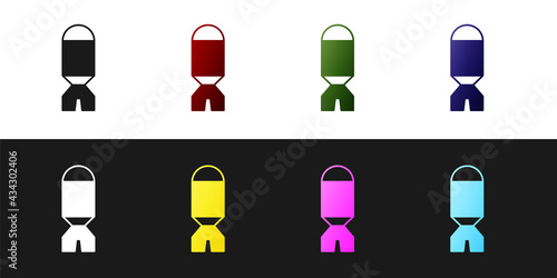 Set Rocket launcher with missile icon isolated on black and white background. Vector